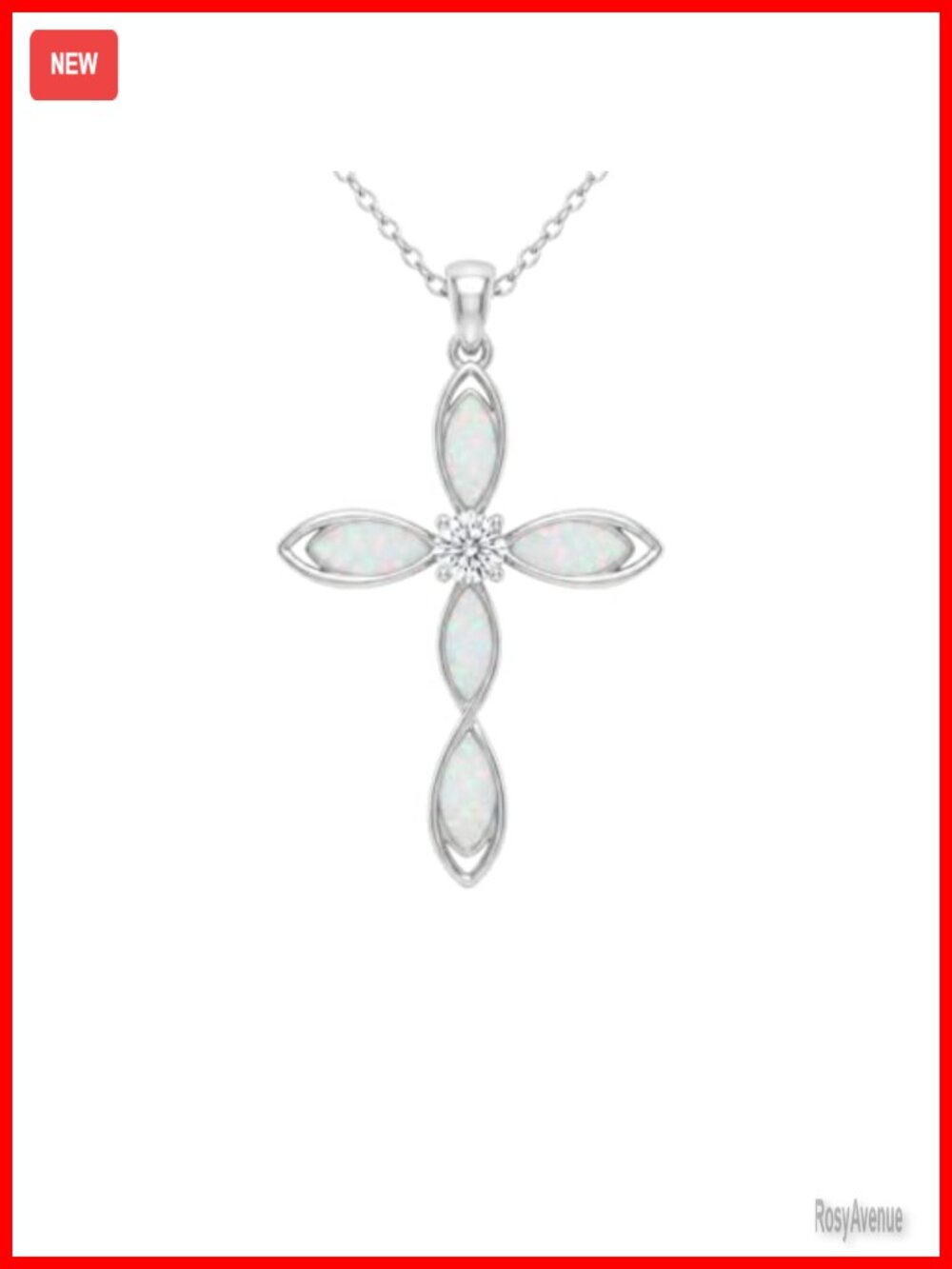 Sterling Silver Opal Moissanite Cross Necklace Dainty Pendant Jewelry